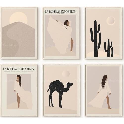 Gallery Wall Art Set of 6 Prints | Desert Female | Boho Prints | Neutral Greige Colors | Beige decor | Galerie Boheme