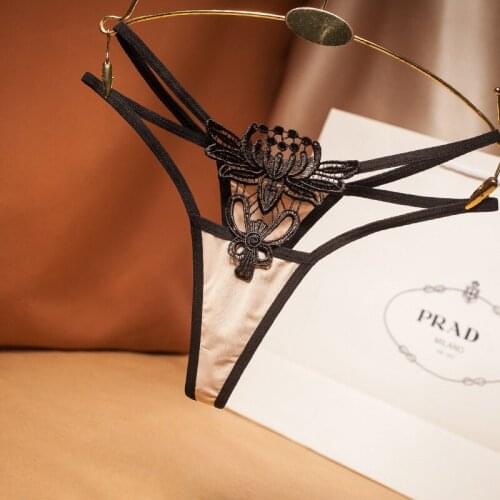 Linbaiway Womens Sexy Seamless Thongs Panties G-string Embroidered Underwear Briefs For Ladies T-back Transparent Intimates