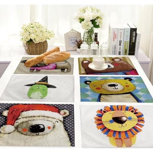 Cartoon Kids Non-slip insulation Placemat coaster for table dinner Table Mats cotton linen Pads Home Decor 42*32cm DD215
