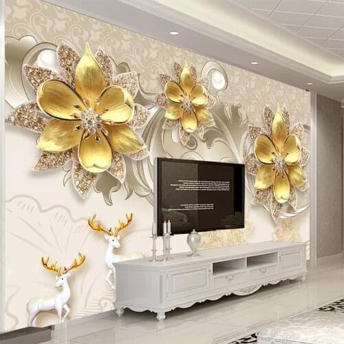 Custom Any Size Wall Covering Luxury European Jewelry Flower Mural Waterproof Wall Cloth Living Room Sofa Background Wallpaper