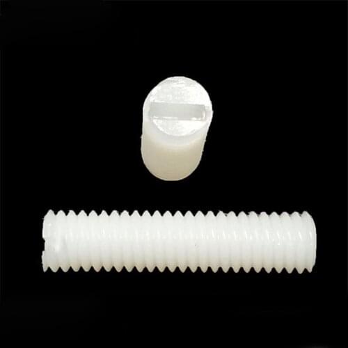 30pcs M3 nylon one word firm grups screws top wire headless grup screw PA66 Insulating plastic bolt white color 4mm-30mm long