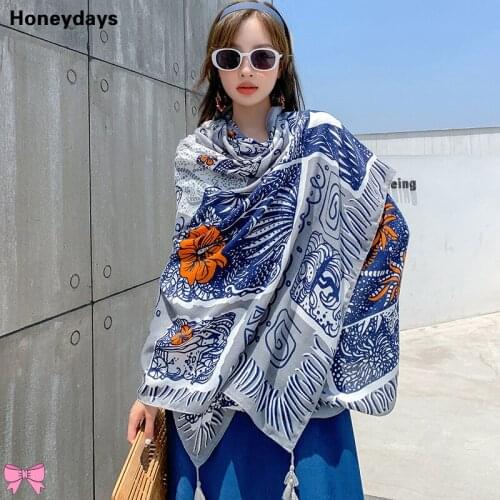 New Vintage Flower Cotton and Linen Scarf Seaside Vacation Sun Protection Beach Towel Muslim Hijab Multi-functional Scarves Gift