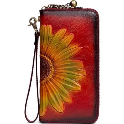 Genuine Leather Women Clutch Wallet Fashion Long Style Female Coin Purse Clamp Card Holders For CellPhone Bag Ladies Handy Purse