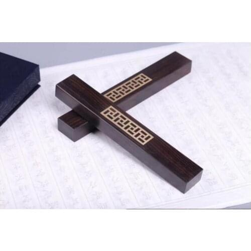 Wholesale black ebony embedded copper, mahogany ruler, wooden craft gifts, paper making, souvenir gifts, four treasures