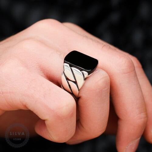 Original Sterling 925 Silver Mens ring With Onyx Stone . Mens Jewelry All Sizes Are Available