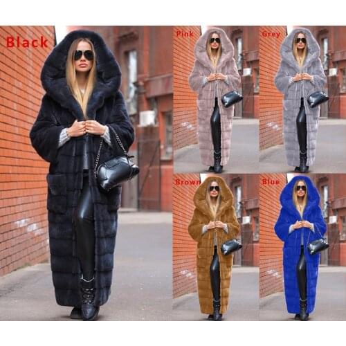 Autumn new imitation fur coat hooded cotton-padded coat thick and long plush coat womens coat windbreaker fur jacket women