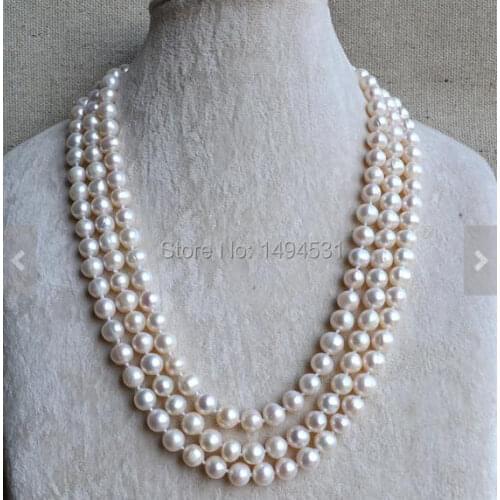 Wholesale Pearl Jewelry - 61 Inches Long 8-9mm White Color Genuine Freshwater Pearl Necklace , Handmade Necklace
