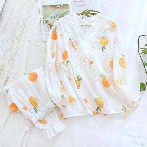 Japanese Kimono Pajamas Women Spring Autumn Pure Cotton Gauze Home Clothes Suit Sweat Steaming Suit Thin Long Sleeved Homewear