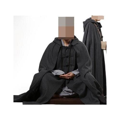 Newest gray top quality UNISEX Winter warm meditation cloak Wool tweed monk cape martial arts suits lay uniforms