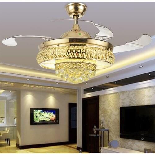 Ceiling Fan Crystal Chandelier Light Household Light Living Room Dining Room LED Ceiling Fans with Lights Remote Control