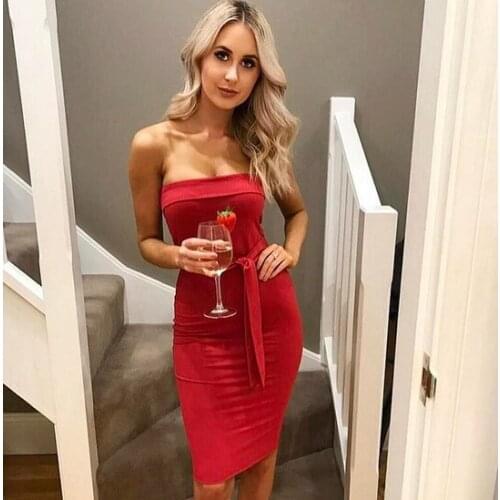 Vestido De Festa Robe Summer Dress Sexy & Club New Polyester Sleeveless Sashes Womens Fashion Stomacher Solid Color Female Hot