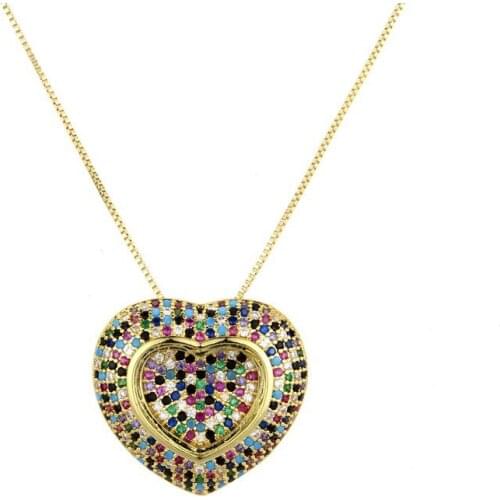 Transparent Mirrored Heart-shaped Colored Zircon Pendant Copper-plated Pine Necklace
