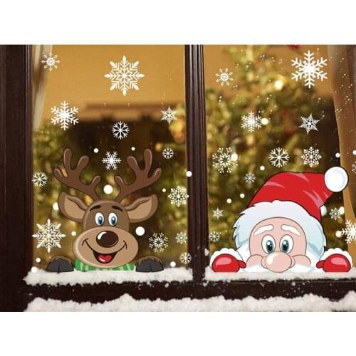PVC Static Christmas Window Stickers Cartoon Elk Santa Claus Merry Christmas Wall Sticker Party Home Decoration Room Wall Decals