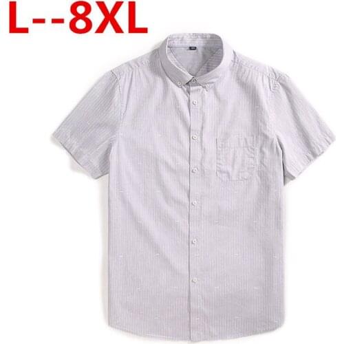 Plus size 8XL 6XL 5XL 7XL men shirt short sleeve striped work shirts mens social dress shirts white male Formal Business Shirt