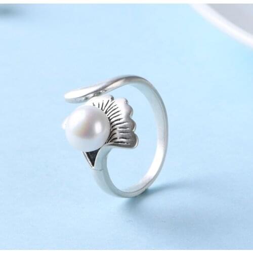 Silver 925 Ring Jewelry for Women Wedding Ring Pearl Vintage Adjustable Rings Open Rings on Fingers Engagement Fashion Jewelry