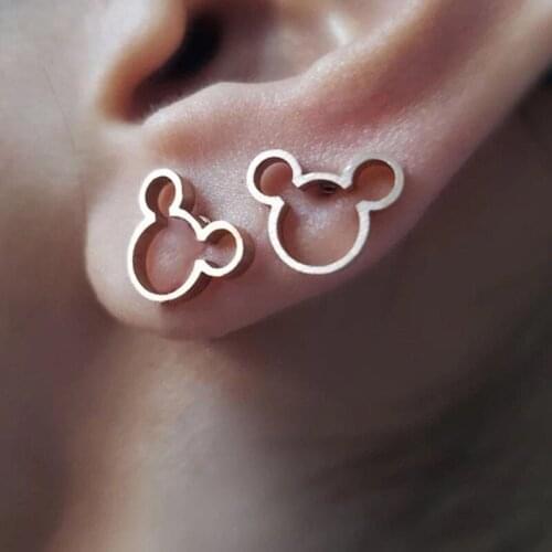 Stainless Steel Mouse Silhouette Stud Earring Girls Kids Childrens Inspired Cartoon Minimal Jewelry Cute Birthday Christmas Gift