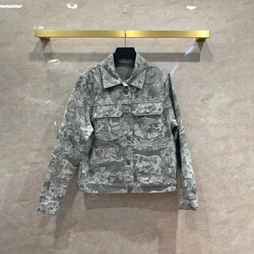 Chic Womens Autumn animal print Denim Jackets Coat C923