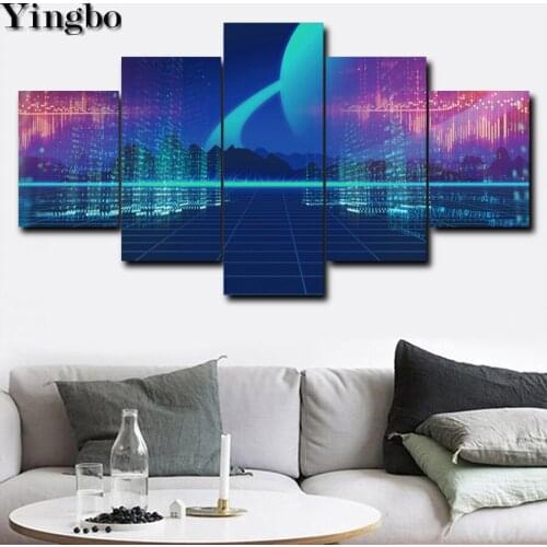 Nordic Style 5d DIY Diamond Painting Modern city landscape Cross Stitch Kits Full Diamond Embroidery Diamond Mosaic 5 pcs set