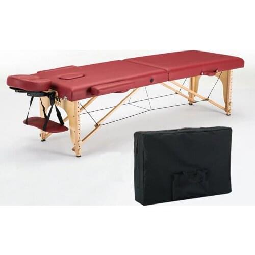 Foldable portable salon beauty salon SPA tattoo furniture beech wooden leather patio facial massage table bed with U-pillow bag