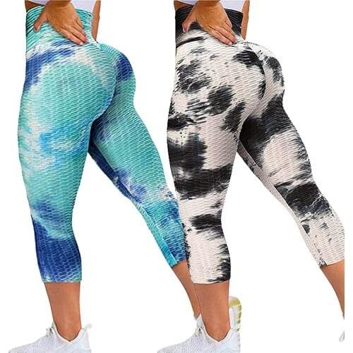 FITTOO Women Scrunch Butt Leggings High Waist Tie Dyed Cropped Pants Sexy Booty 3/4 Length Female Sports Legging Gym Clothing