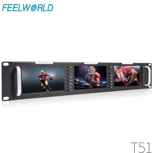 Feelworld T51 Triple 5 Inch 2RU LCD Rack Mount Monitor with 3G-SDI HDMI AV Input and Output Broadcast Level Quality Monitors