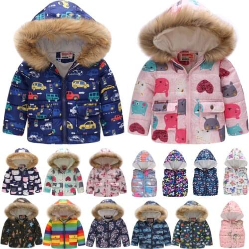 Winter Baby Girls Cartoon Printed Jacket Kids Keep Warm Thick Floral Animal Parkas Coats Children Girls Outerwear Girls Clothes