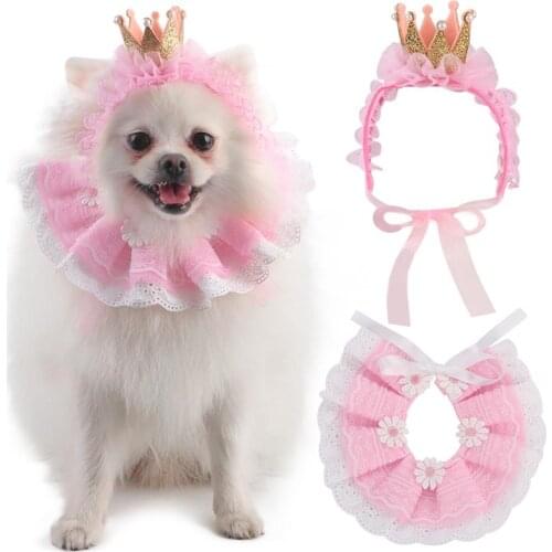 1pc Pet Hat Cute Crown Lace Pet Headband Pet Costume Hat With Cat Bib Clothing Accessories Party Dress Up Pet Supplies