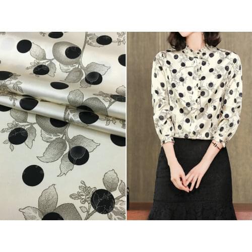 145 * 50CM New Dot Branches Printing 19 M /M Elastic Heavy Satin Silk Fabric for Dress Shirt Fashion