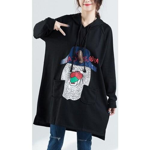 2018 Chinese autumn dress fashion leisure long cartoon printing hooded large foreign trade clothing