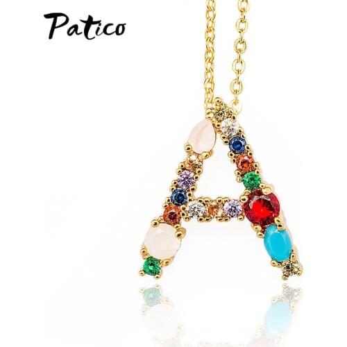 2019 Large Colorful Initial Letter Necklace Multicolor Opal Stone Gold Pendant Necklaces For Wedding Birthday Gifts Jewelry