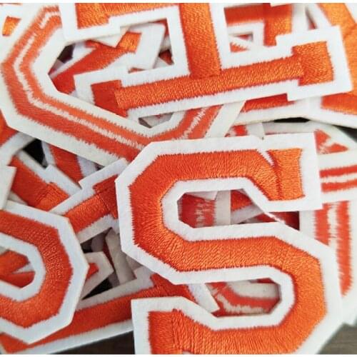 5pc Orange Letter Embroidery Iron on Name Patch Clothes Bag Pants Diy Stickers 26 Alphabet Sew on Kids Dress Decoration Applique