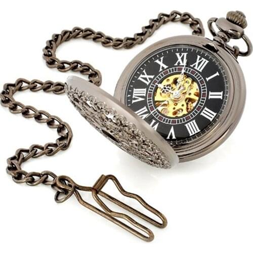 8024B) 6pcs/lot vintage Engraved Mechanical Pocket Watch.roman number free shipping