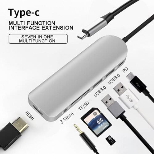 For PC Laptop Accessories 1pc Portable Durable 7-in-1 Type-C Hub Adapter High Speed USB 3.0 Expander Adapters Pohiks