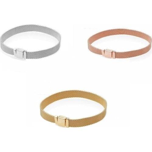 Authentic 925 Sterling Silver Pan Bracelet New Flat Watch Chain Reflexions Series Diy Watch Chain Fit Diy Charm Women Jewelry