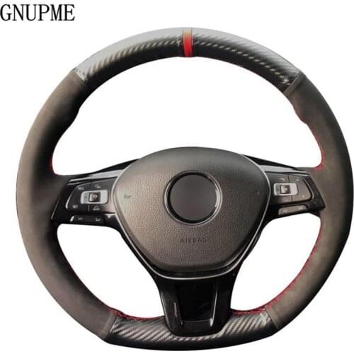 Car Steering Wheel Cover Soft Black Suede Carbon Fiber Leather For Volkswagen VW Golf 7 Mk7 New Polo Jetta Passat B8 Tiguan
