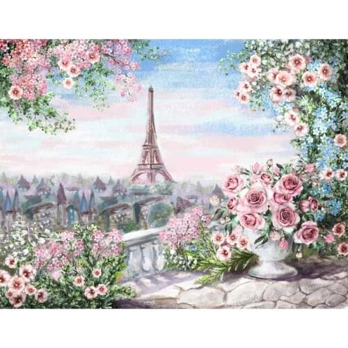MEHOFOTO Background photography Pink Rose Floral Oil Printed Eiffel Tower photo backdrops Children baby shower props photocall