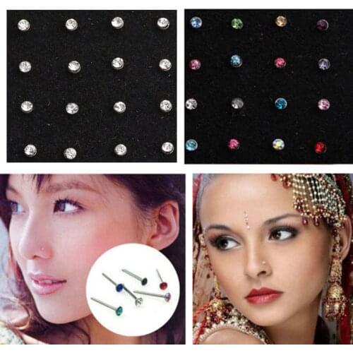 Rhinestone Hot Sale 60x Crystal Nose Ring Bone Stud Surgical Steel Body Piercing Jewelry for Men Women #83060