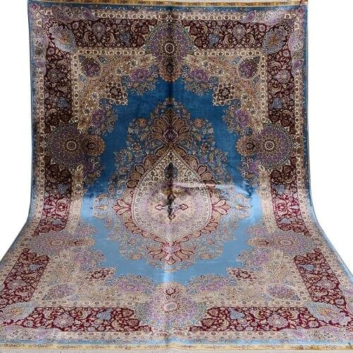 FangCun 6'x9' Classic Persian Medal-style handmade silk carpets in blue,purple and red use for living room or showroom