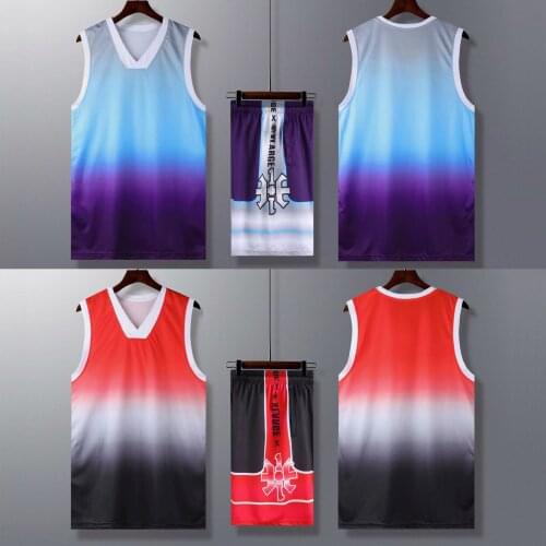 Gradient Men Basketball Jersey Sets Male College tracksuits Breathable Mens Basketball Uniforms Sports clothing Custom Print