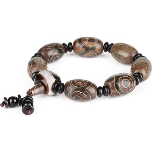 Brown grey black onyx big oval semi precious stone beads beaded tassel charm tibetan buddhism beads bracelet for man