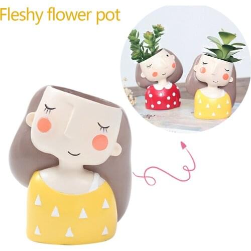 Creative Cartoon Succulent Flower Pot Cute Boy Girl Doll Resin Flower Pot Vase Micro Landscape Ornaments Couple Gifts Home Decor