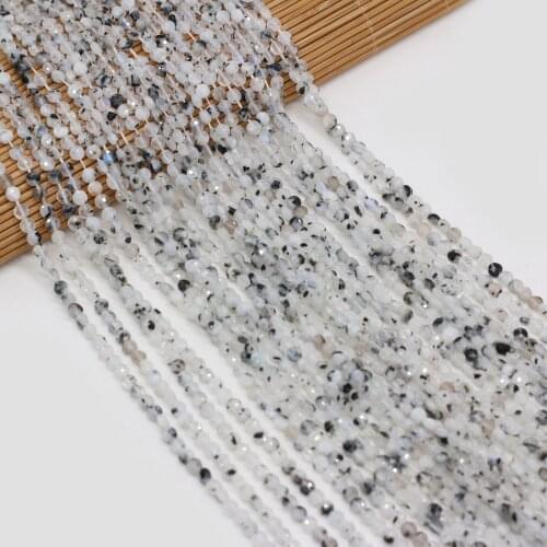 Small Beaded Natural Semi-Precious Stones Oblate Faceted Light Black Spar Beads For Jewelry Making Charm Bracelet Accessories4mm