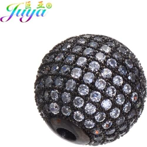 Juya DIY 5 6 8 10 12 13 14mm Micro Pave Zircon Metal Ball Beads Accessories For Women Men Handmade Beading Jewelry Making