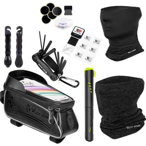 Bicycle Tire Repair Tools Kits Hand Air Pump Bike Touchscreen Phone Bag Multifunctional Inner Tire Patches Lever Multitool Set