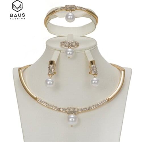 BAUS African bijoux 2017 gold color Dubai africain Ethiopian Nigeria pearl jewelry set wedding jewelry set woman party costume