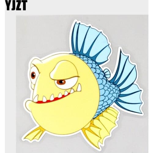 YJZT 13.4CM×14.2CM Cute And Dangerous Piranha Suspicious Decal PVC Car Sticker 11C-0262