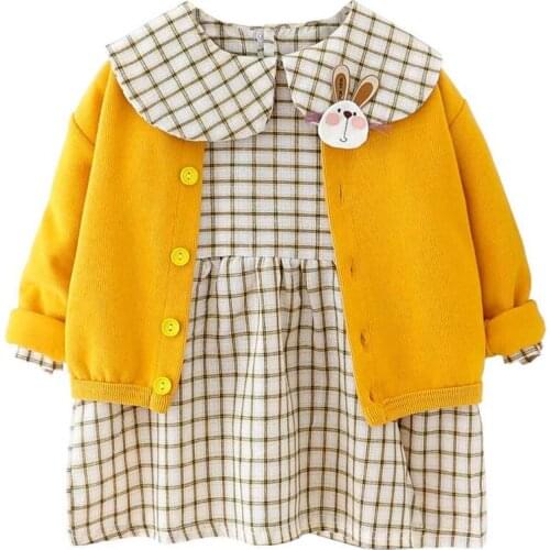 New Kids Fashion Spring Autumn Cartoon Clothes Baby Boy Girls Solid Jacket Dress 2Pcs/sets Children Casual Cotton Tracksuits