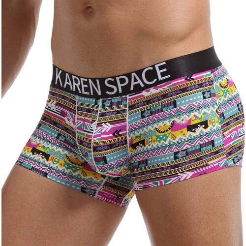New design Men Sexy Boxer underwear Fashion print Underwear Mens Sexy Ice Slik Big Bulge Pouch Underwear Boxer short