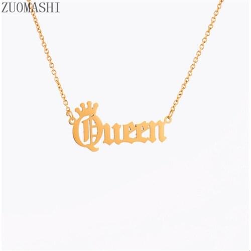 New Queen Pendant Necklace Gold-Color Queen Crown Chain Necklace Women Fashion Jewelry Birthday Present Custom Name Necklace