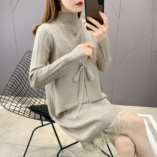 Room 190101, Row 6, No.2 Middle] real shot solid medium length lace up Pullover dress [1210] 62